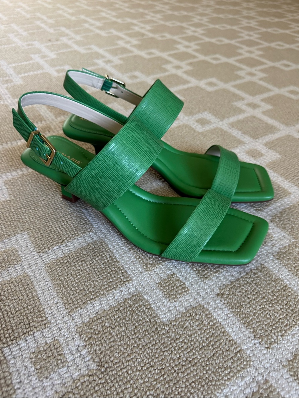 Alex Marie Barbra Leather Slingback Kitten Heel Sandals Tropical Leaf Green 10 - Picture 14 of 17